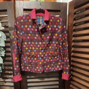 entro Brown Wool Blend Diamond Pattern Jacket with Pink Accents
